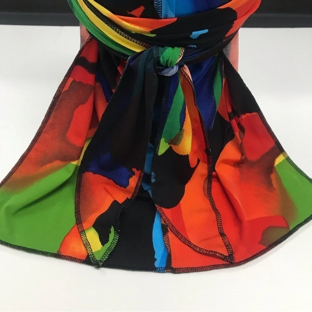Jersey Durag Head Scarf Turban Multicolored Long Tail Stretch Wave Cap - Picture 10 of 14